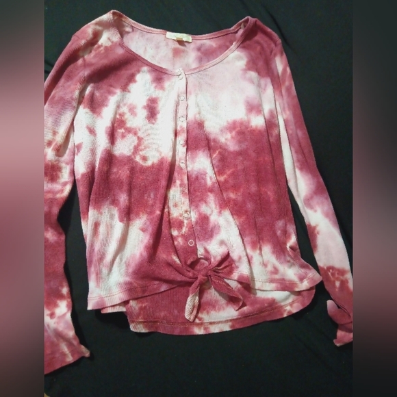 NWOT Ultra Flirt Tie Dye Twist Hem L/S Henley Thermal Style Top, Size XL - Picture 10 of 12